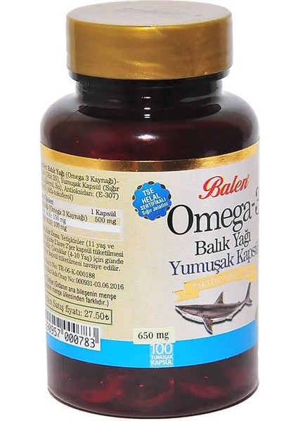 Omega 3 Balık Yağı Yumuşak 100 Kapsül fiyatları