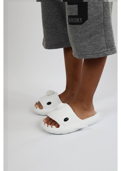 Köpekbalığı Beyaz Unisex Tam Ortopedik Terlik Shark Slides Cocuk modelleri