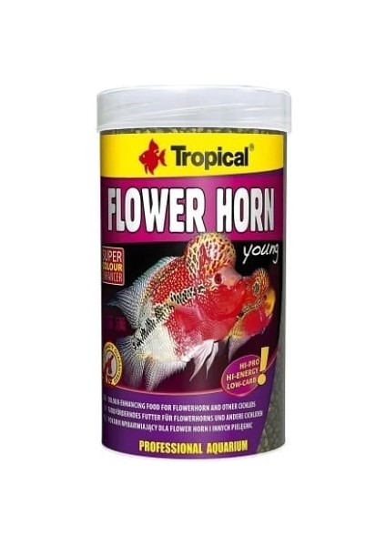 Tropical Flower Horn Young Pellet Genç Flower Horn Balıkları Için Renklendirici Balık Yemi 1000 ml 380 gr