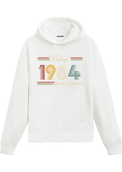 Vintage Hoodie 1984 Doğum Tarihi Baskılı Doğum Günü Hediyesi Kapşonlu Unisex Hoodie