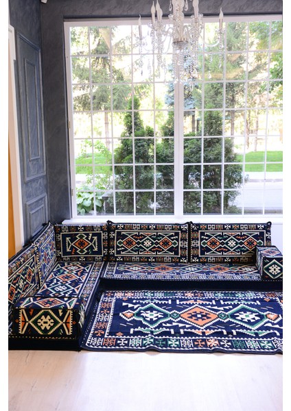 Şark Köşesi Odası Takımı Konsepti Lacivert Anadolu Modeli Koltuk Takımı Sünger Dahil (10 Parça)