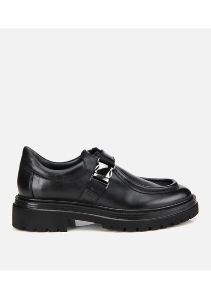 02AYH311670A100 ERKEK Deri Siyah Metal Tokalı Klasik Loafer