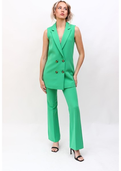 Midi Boy Klasik Yelek & Ispanyol Paça Pantolon-Yeşil