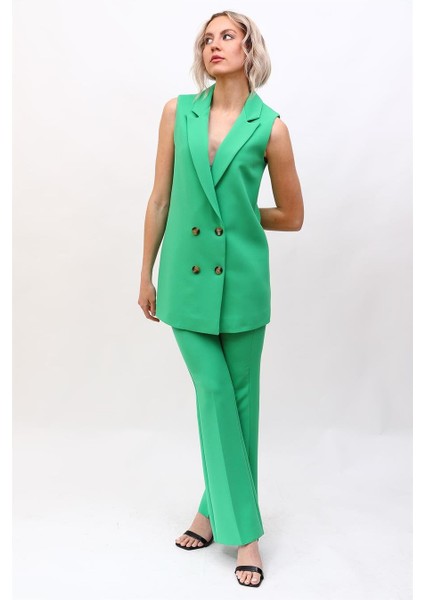 Midi Boy Klasik Yelek & Ispanyol Paça Pantolon-Yeşil fırsatları