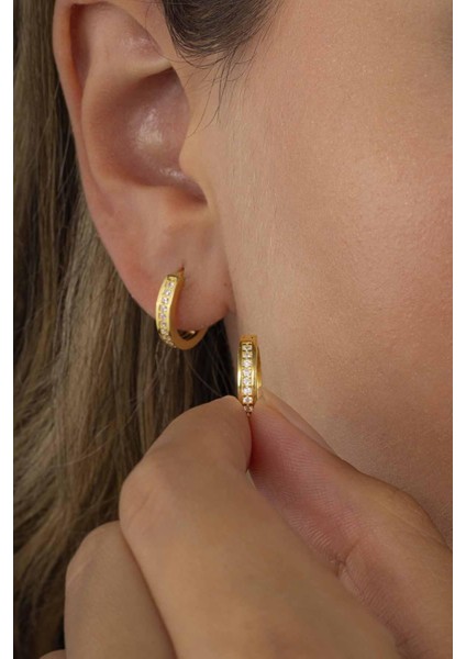 Tek Sıra Altın Kaplama Gümüş Kadın Tamtur Küpe