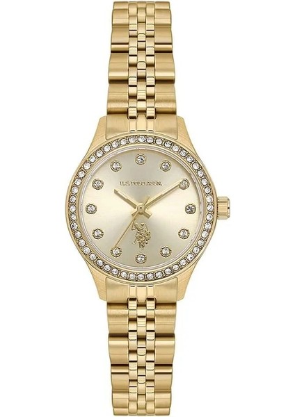 USPA2115-04 Altın Kaplama Taşlı Kadın Kol Saati