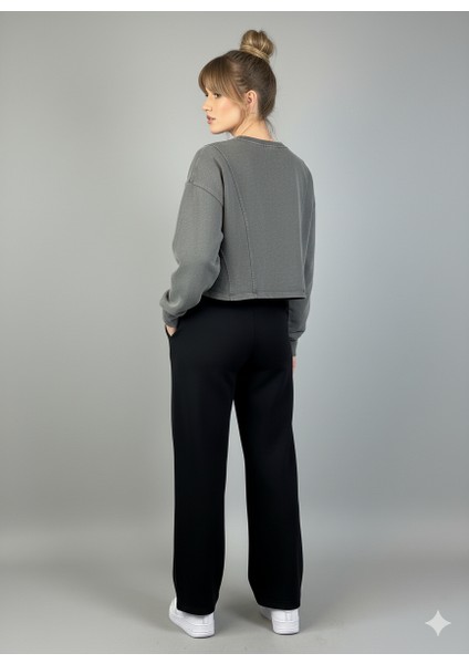 Siyah Kadın Bol Paça Palazzo Bol Kesim Oversize Eşofman Altı fiyatları