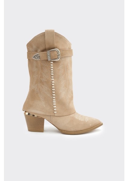 Desenli Hakiki Deri Kadın Çizme