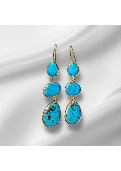 El Yapımı Turkuaz Doğal Taş Sallantılı Küpe