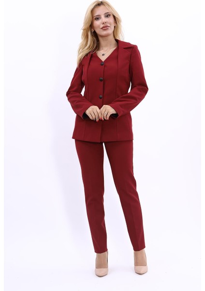 Erkek Yaka Yelek Ceket & Dar Paça Pantolon-Bordo fiyatları