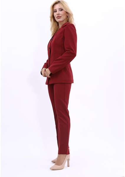 Erkek Yaka Yelek Ceket & Dar Paça Pantolon-Bordo indirimleri