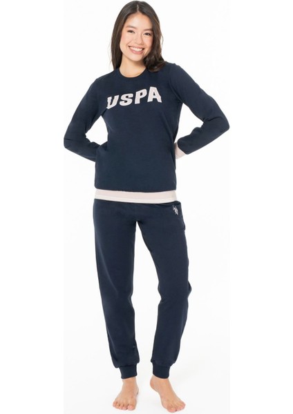 20117 Kadın Lacıvert Yuvarlak Yaka Uzun Kollu Pijama Takımı