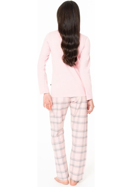 20169 Kadın Pembe Yuvarlak Yaka Uzun Kollu Pijama Takımı modelleri