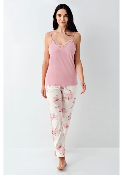 9058 Kadın Gül Kurusu Sabahlıklı Ip Askılı Dantel Detaylı 3'lü Pijama Takımı fiyatları
