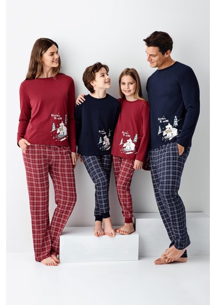 Erkek Aile %100 Pamuk 4 Mevsim Bisiklet Yaka Uzun Kollu Ekoseli Pijama Takım fiyatları