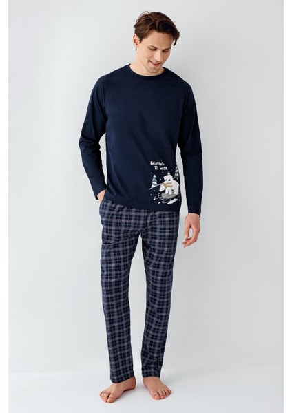 Erkek Aile %100 Pamuk 4 Mevsim Bisiklet Yaka Uzun Kollu Ekoseli Pijama Takım fırsatları