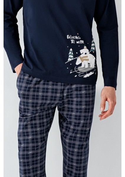 Erkek Aile %100 Pamuk 4 Mevsim Bisiklet Yaka Uzun Kollu Ekoseli Pijama Takım indirimleri