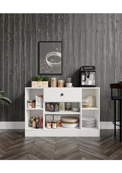 %100 Mdf 4 Kapaklı 1 Çekmeceli Çok Amaçlı Mutfak Dolabı – Kahve Köşesi (80X120X40 Cm) Cabinse indirimleri