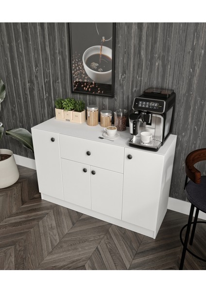 %100 Mdf 4 Kapaklı 1 Çekmeceli Çok Amaçlı Mutfak Dolabı – Kahve Köşesi (80X120X40 Cm) Cabinse