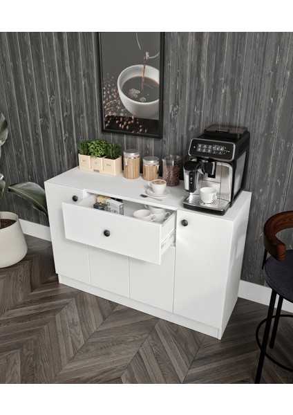 %100 Mdf 4 Kapaklı 1 Çekmeceli Çok Amaçlı Mutfak Dolabı – Kahve Köşesi (80X120X40 Cm) Cabinse