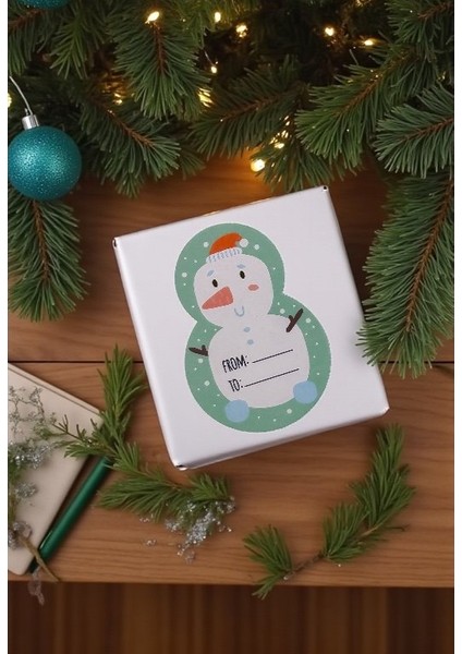 Yılbaşı Kardan Adam Şekilli Sticker Seti, Yeni Yıl Süs ve Hediye&paket Etiketi, 81 Adet, 3x4.5 cm modelleri