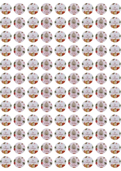 Yılbaşı Mutlu Yıllar Sticker Seti, Yeni Yıl Hediye Paketleme Etiketi, 108 Adet, 33X33 mm (3 Tasarım)