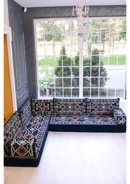 Şark Köşesi Takımı Lacivert Anadolu Modeli 9 Parça (20 cm Minder Kalınlığı)