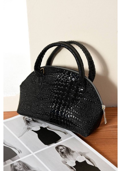 Lüks Mini Iguana Deri Baskılı El ve Omuz Çantası