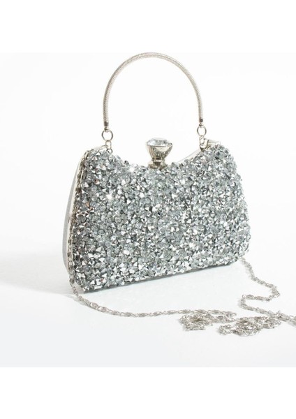 Lüks Özel Gün Düğün Davetiye Nişan Abiye Çanta Taşlı Parlak Kulplu