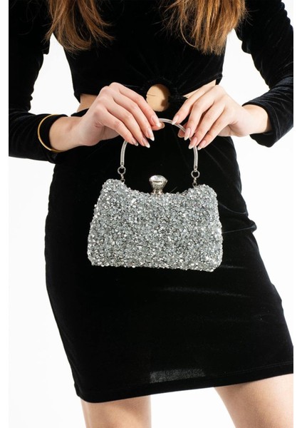 Lüks Özel Gün Düğün Davetiye Nişan Abiye Çanta Taşlı Parlak Kulplu fiyatları