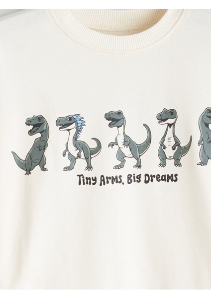 Yeni Sezon Bisiklet Yaka Dinozor Baskılı Erkek Çocuk Sweatshirt modelleri