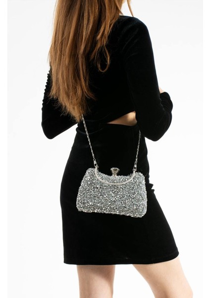 Lüks Özel Gün Düğün Davetiye Nişan Abiye Çanta Taşlı Parlak Kulplu fırsatları