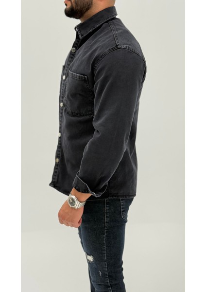 Jayden Classic Denim Black Dıgıtal Baskılı Vintage Jean Erkek Gömlek fırsatları