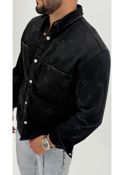 Martin Denim Sport Classic Black Dıgıtal Baskılı Erkek Jean Gömlek