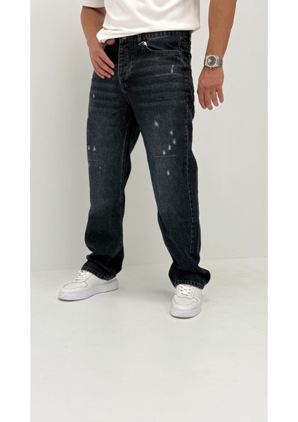 Nora Baggy Denim Koyu Mavi Lazer Detaylı Erkek Jean Pantolon fiyatları