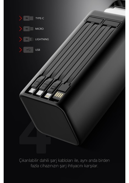 80.000 Mah Pd 22.5W Hızlı Şarj Dahili Kablolu Kamp Taşınabilir Güç Kaynağı Siyah PD80 Powerbank indirimleri