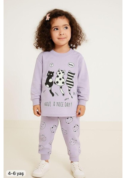 Lila Kedi 4-6 Yaş Çocuk Alt Üst Takım