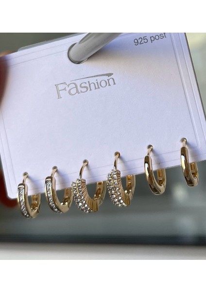 Kadın Küpe Seti 6 Lı 3 Çift Küpe Taşlı Gold Renk Küpe Gold Küpe 6lı Taşlı Küpe Seti Gold Kadın Halka Küpe Altın Renk Kaplama 6 Adet Halka Küpe Seti – Taşlı & Sade Modeller Yüksek Kalite