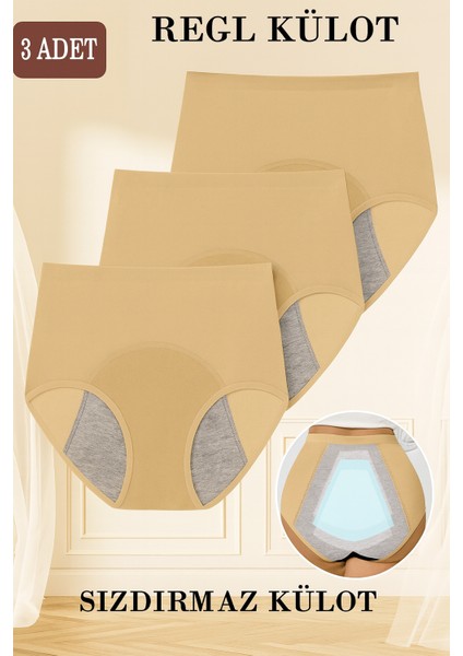 3'lü Regl Külodu Yüksek Bel Sızdırmaz Çok Katmanlı Süper Emici Yıkanabilir ve Konforlu fiyatları
