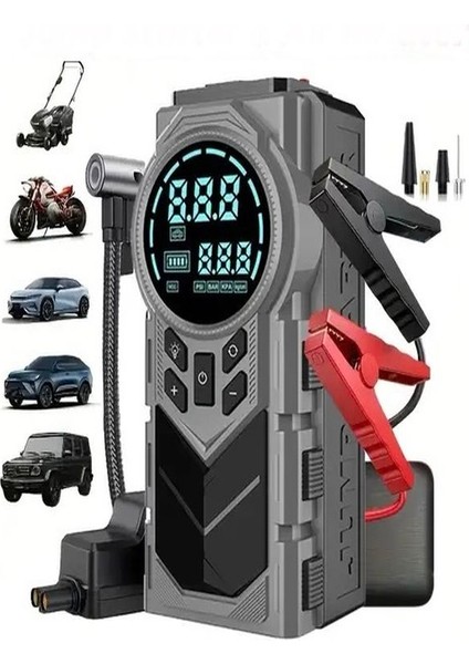8000MAH Dijital Ekranlı Araba Akü Takviye'li Kompresör Araç Lastik Şişirme Hava Pompası - 150PSI
