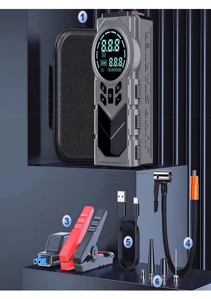 8000MAH Dijital Ekranlı Araba Akü Takviye'li Kompresör Araç Lastik Şişirme Hava Pompası - 150PSI fırsatları