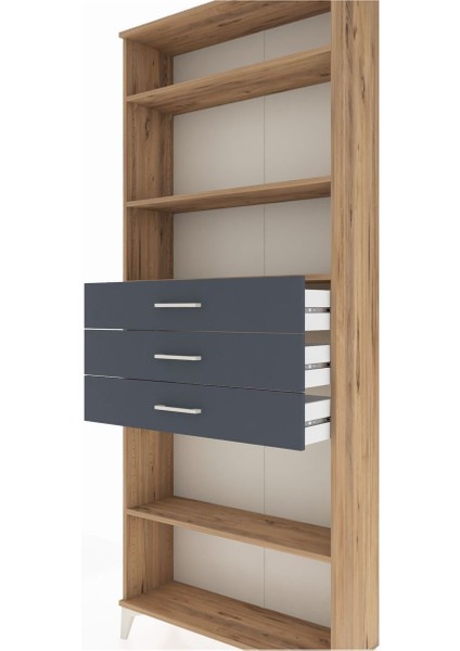 Arges Dolap 4 Raflı 3 Çekmeceli 88X30X221 Çam-Antrasit indirimleri