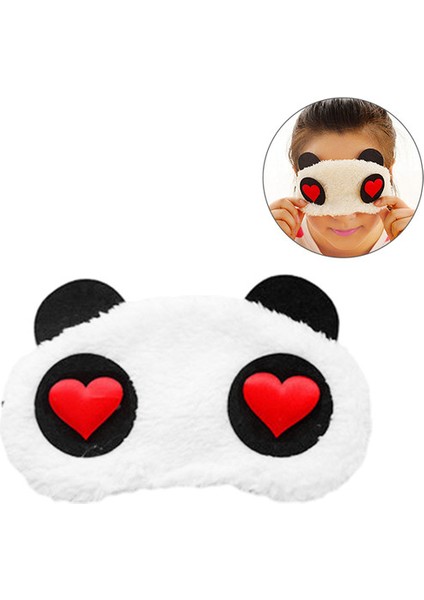 Sevimli Peluş Panda Uyku Bandı Kalpli & Oynar Gözlü