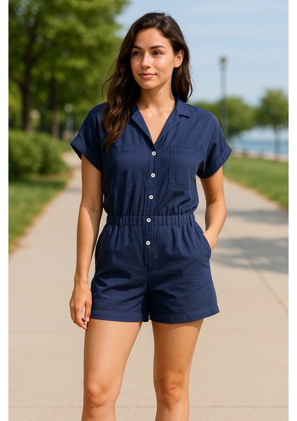 Lacivert Rahat Kalıp Short Elbise