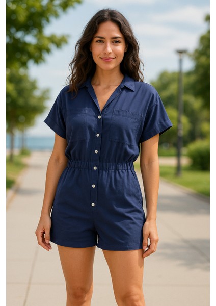 Lacivert Rahat Kalıp Short Elbise