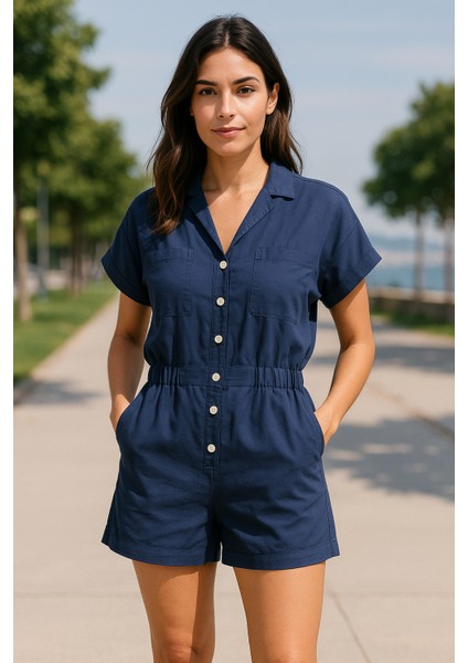 Lacivert Rahat Kalıp Short Elbise