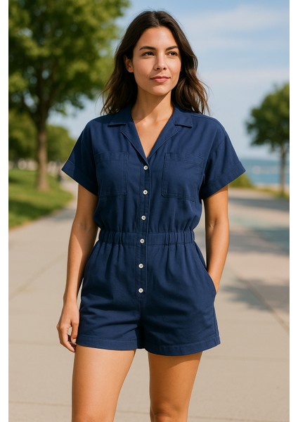 Lacivert Rahat Kalıp Short Elbise