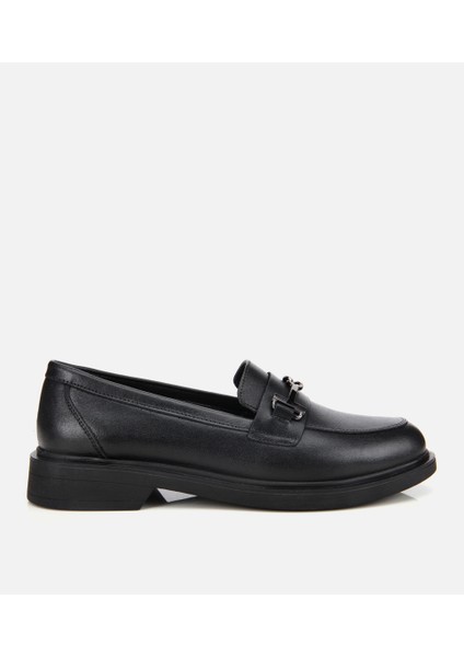 01AYH314390A100 KADIN Deri Siyah Tokalı Klasik Loafer