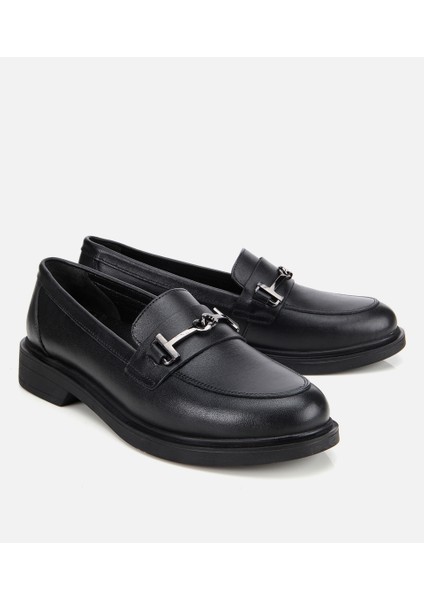 01AYH314390A100 KADIN Deri Siyah Tokalı Klasik Loafer fiyatları