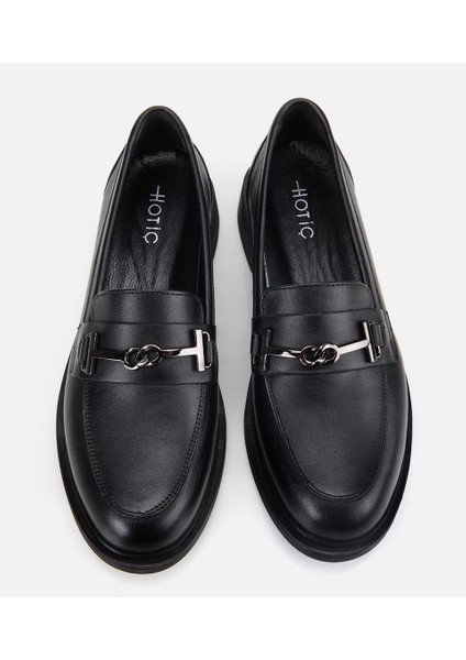 01AYH314390A100 KADIN Deri Siyah Tokalı Klasik Loafer